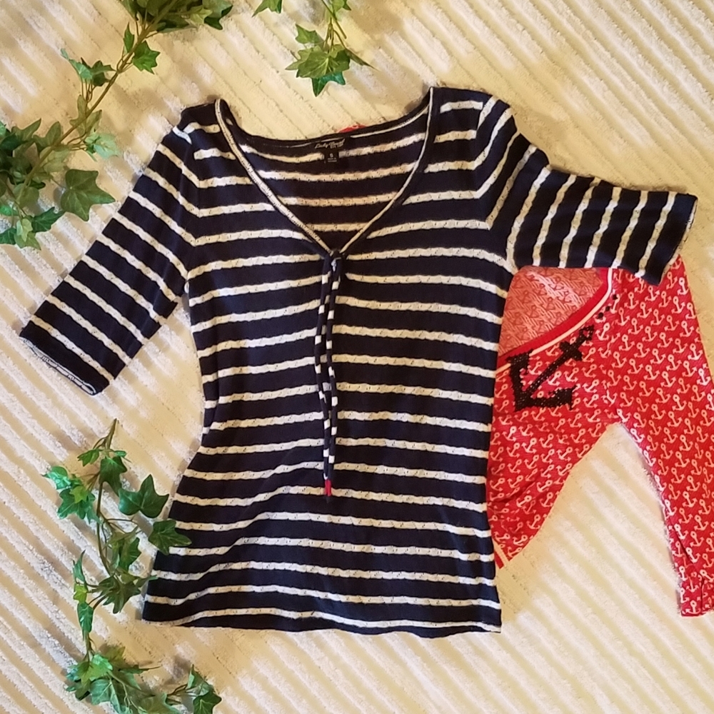 {Lucky Brand} Navy & White Striped Sweater